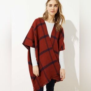 NWT LOFT Reversible Red and Blue Plaid Poncho